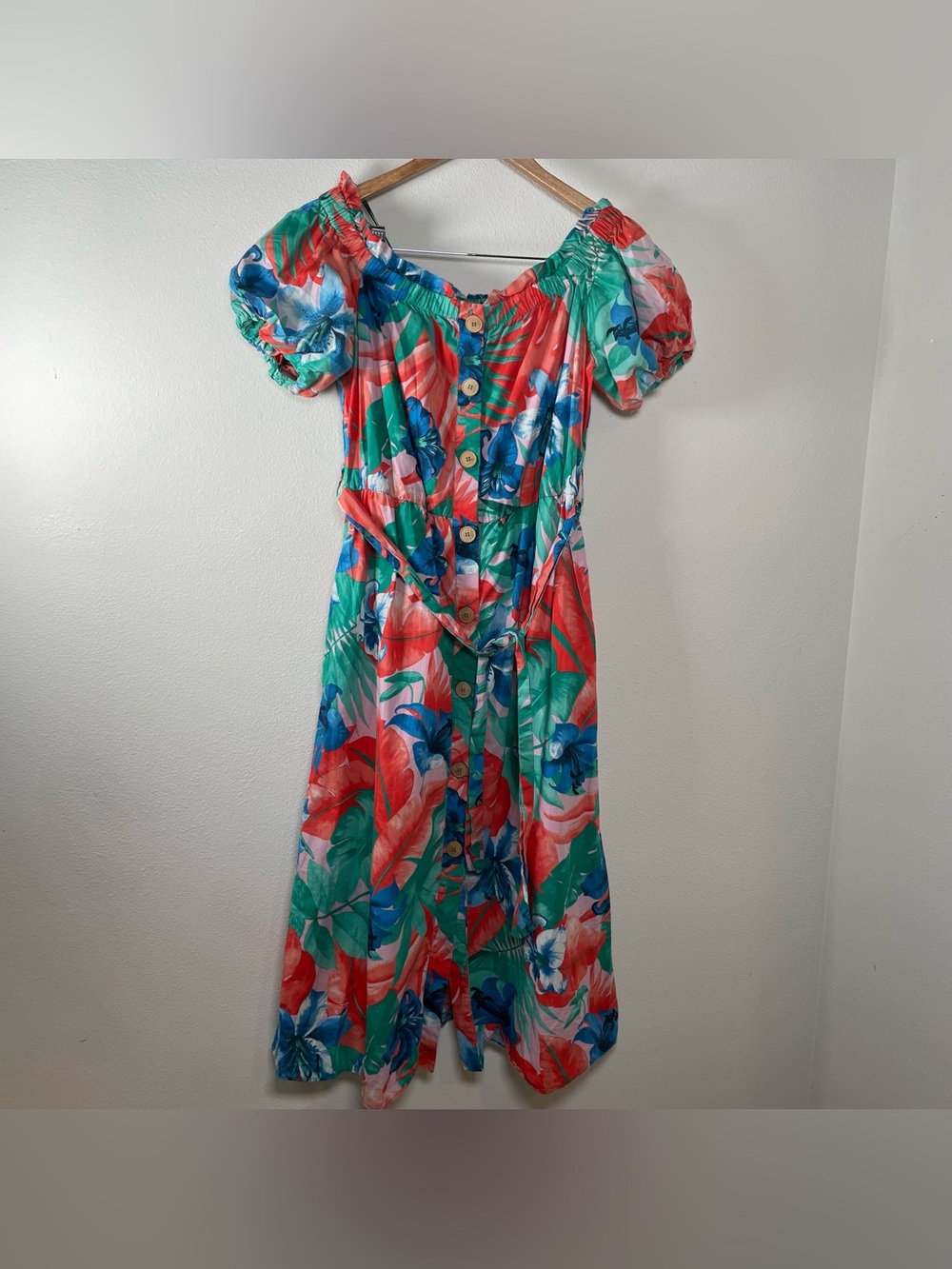 ZARA Vacationcore Tropical Off Shoulder Cotton Midi Dress size L